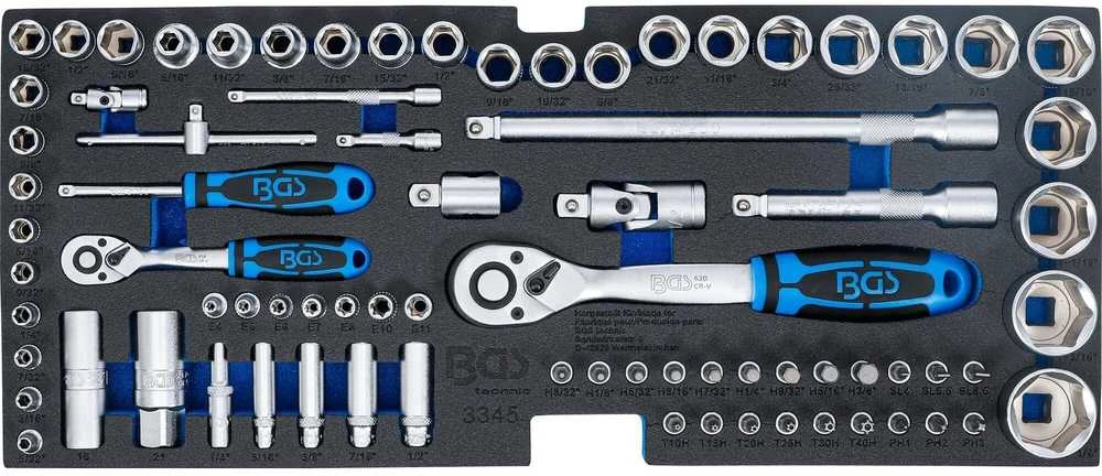 Bgs Technic Įrankių dėklas iš 3312 pozicijos: galvučių rinkinys | 12,5 mm (1/2") + 6,3 mm (1/4") | 78 vnt. (3345)