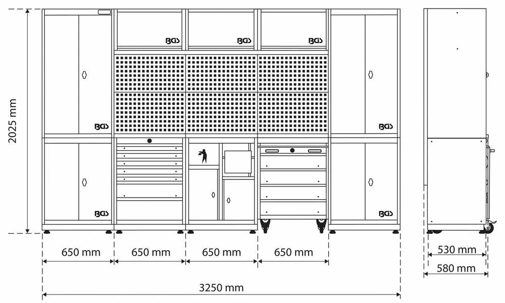 Bgs Technic Modulinis dirbtuvių baldų komplektas „Flex“ | medinis stalviršis | 5 moduliai (80140)