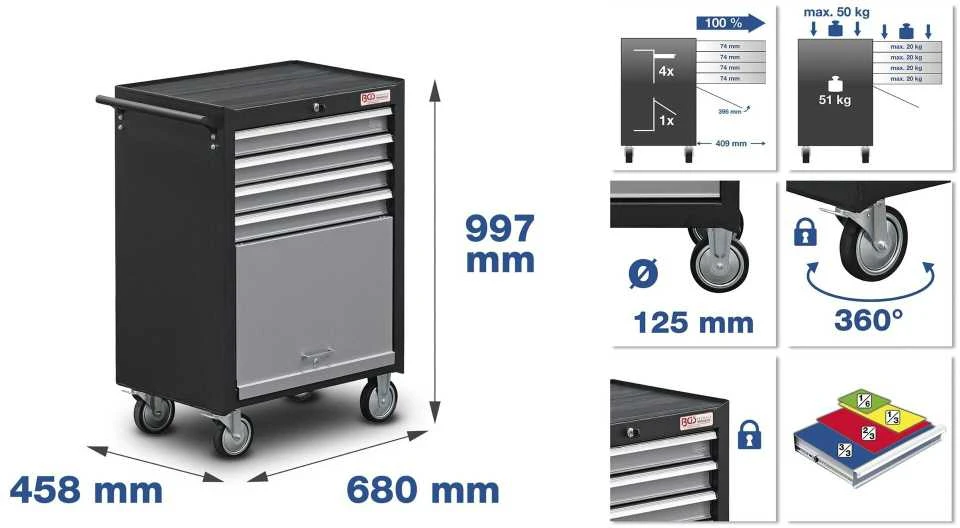 Bgs Technic Įrankių spintelė | 4 stalčiai | 151 vnt. (4086)