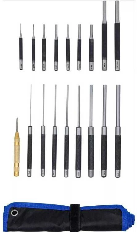 Bgs Technic Išmušėjų rinkinys – ekstra ilgi, grūdinti – 100/150/200 mm, 1,5–9,5 mm, su centruokliu – 18 vnt (1695)