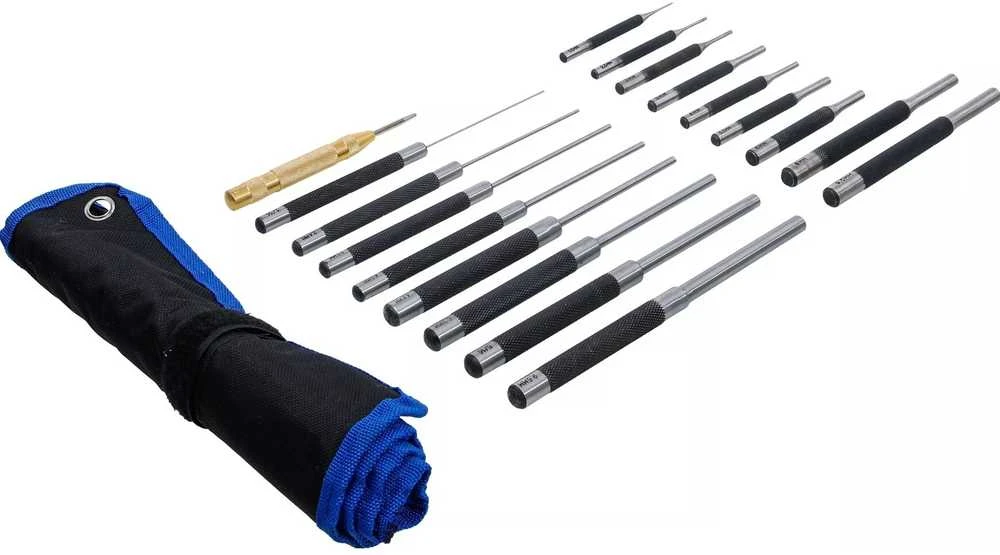Bgs Technic Išmušėjų rinkinys – ekstra ilgi, grūdinti – 100/150/200 mm, 1,5–9,5 mm, su centruokliu – 18 vnt (1695)