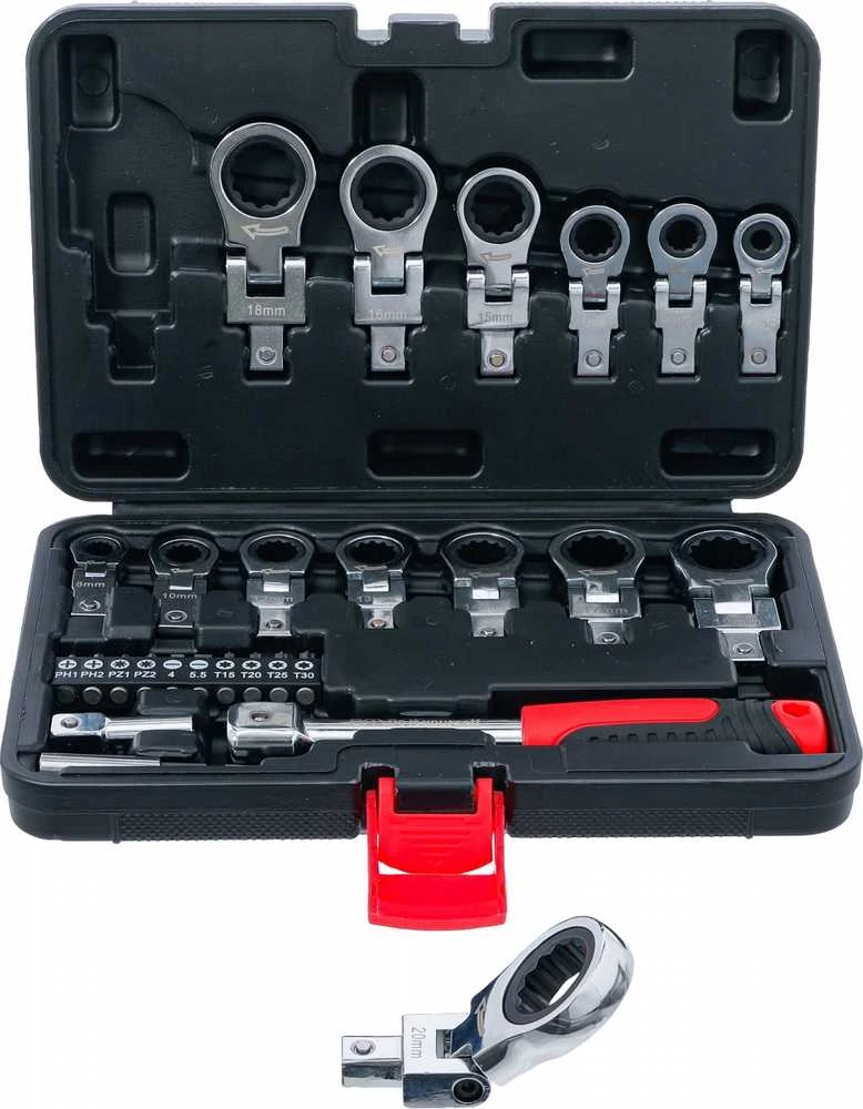 Bgs Technic Įstatomų terkšlinių veržliarakčių ir antgalių rinkinys | 6–20 mm | 27 vnt. (84529)