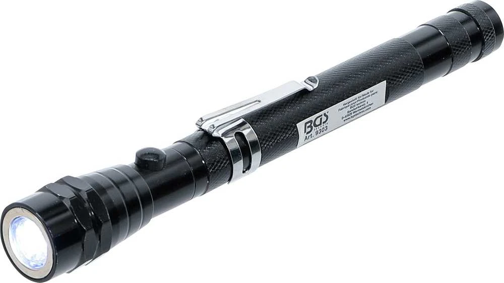 Bgs Technic Ištraukiamas LED žibintuvėlis su magnetu | "2-IN-1" (9303)
