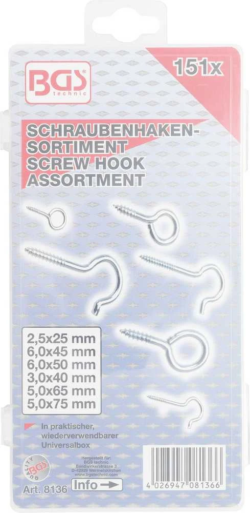 Bgs Technic Įsukamų / sraigtinių kablių asortimentas | 151 vnt. (8136)