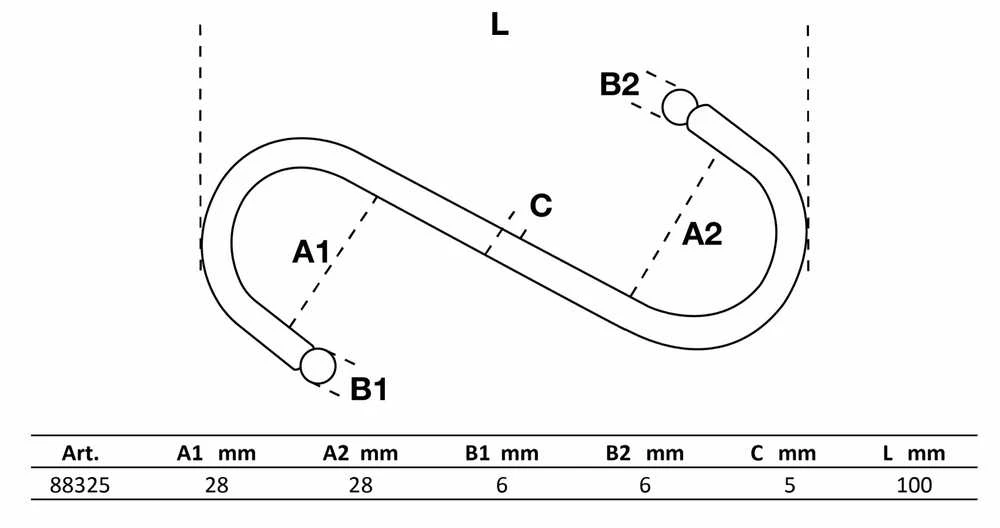 Bgs Technic Kabliukų rinkinys | S formos | 100 mm | 5 vnt. (88325)