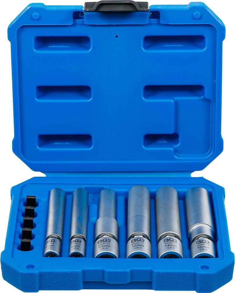 Bgs Technic Kaitinimo ir uždegimo žvakių galvučių rinkinys | šarnyrinės | 6,3 mm (1/4") / 10 mm (3/8") | 8 - 9 - 10 - 12 - 14 - 16 mm | 11 vnt. (80000)