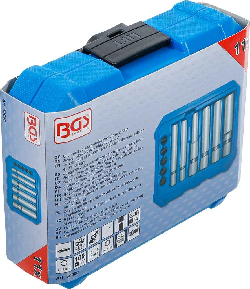 Bgs Technic Kaitinimo ir uždegimo žvakių galvučių rinkinys | šarnyrinės | 6,3 mm (1/4") / 10 mm (3/8") | 8 - 9 - 10 - 12 - 14 - 16 mm | 11 vnt. (80000)