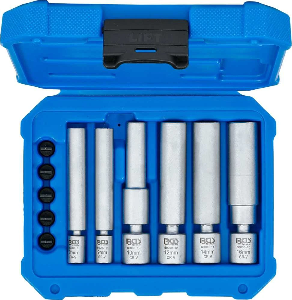Bgs Technic Kaitinimo ir uždegimo žvakių galvučių rinkinys | šarnyrinės | 6,3 mm (1/4") / 10 mm (3/8") | 8 - 9 - 10 - 12 - 14 - 16 mm | 11 vnt. (80000)