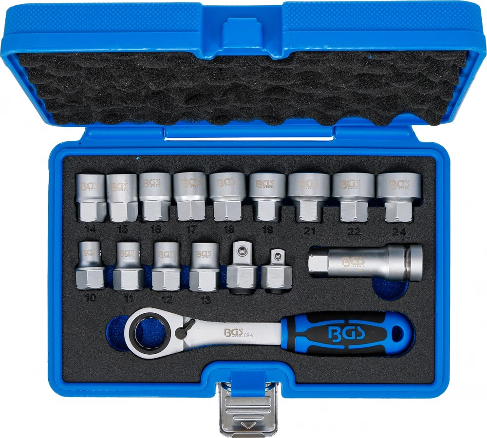 Bgs Technic Kiauryminių galvučių rinkinys | Gear Lock | 10–24 mm | 72 dantų | 17 vnt. (74712)