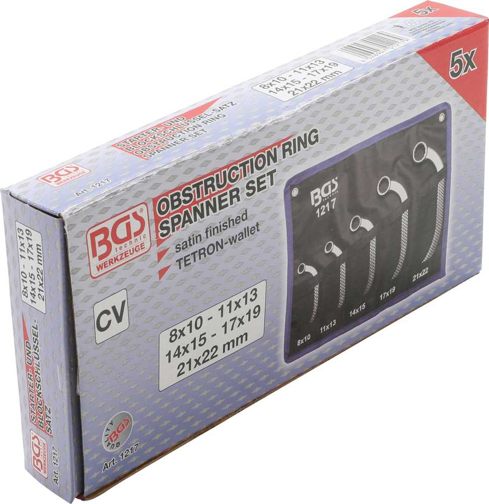 Bgs Technic Kilpinių raktų komplektas | C pusmėnulio formos | 8x10 - 21x22 mm | 5 vnt. (1217)