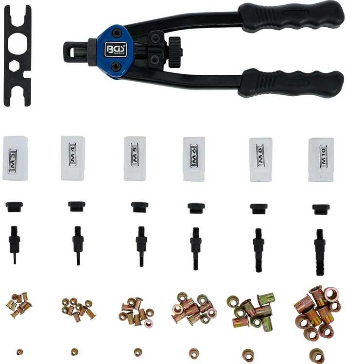 Bgs Technic Kniediklis srieginėms kniedėms PRO | M3–M10 rinkinys | 68 vnt. (408)