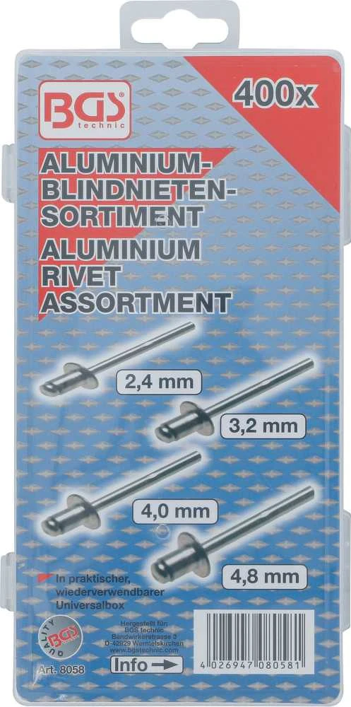 Bgs Technic Kniedžių rinkinys dėžutėje | aliuminis | Ø 2,4 - 4,8 mm | 400 vnt. (8058)