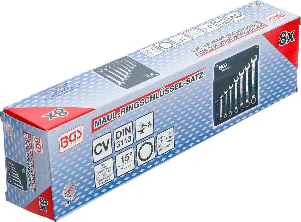 Bgs Technic Kombinuotų raktų rinkinys | Coliniai dydžiai | 1/8" - 9/16" Withworth | 8 vnt. (1199)