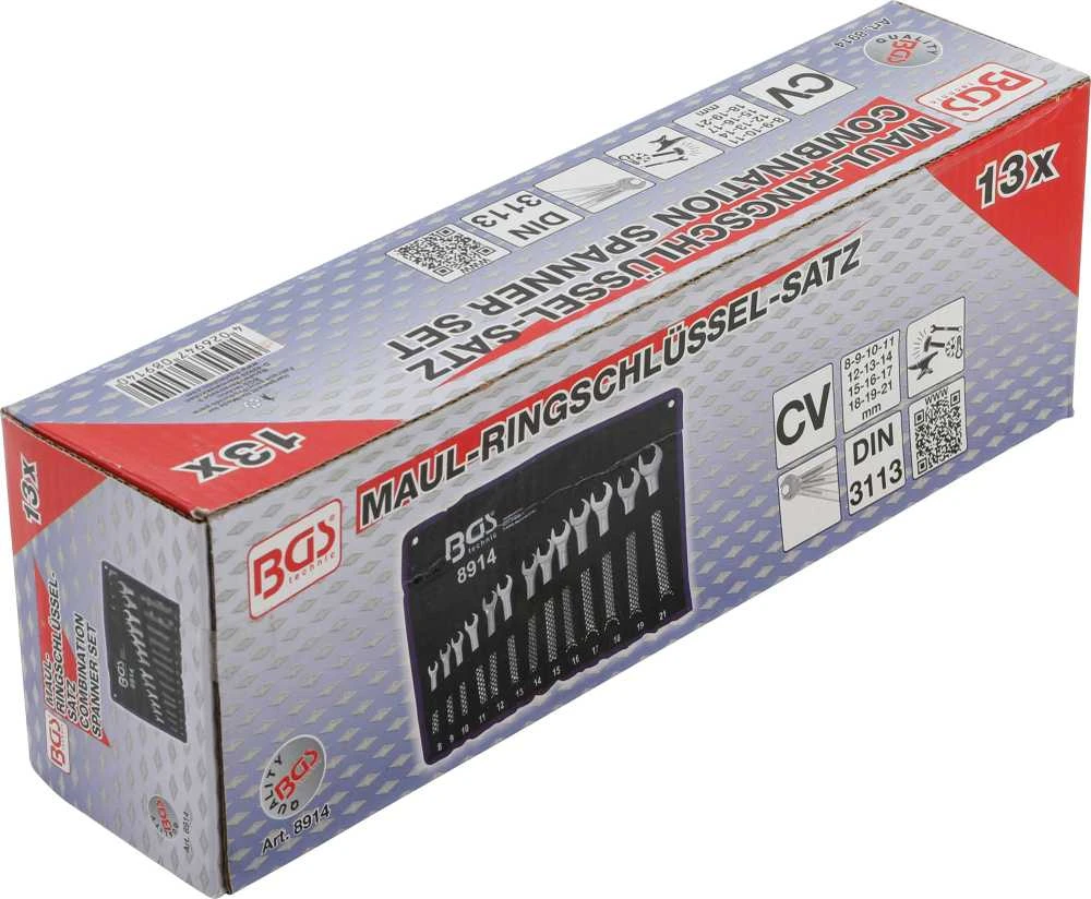 Bgs Technic Kombinuotų raktų rinkinys | atviras galas su terkšlės funkcija | 8 - 21 mm | 13 vnt. (8914)