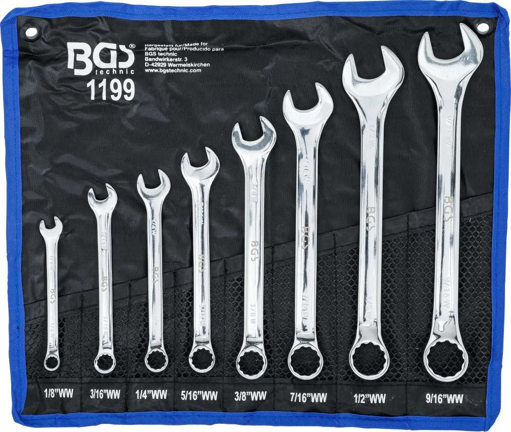 Bgs Technic Kombinuotų raktų rinkinys | Coliniai dydžiai | 1/8" - 9/16" Withworth | 8 vnt. (1199)