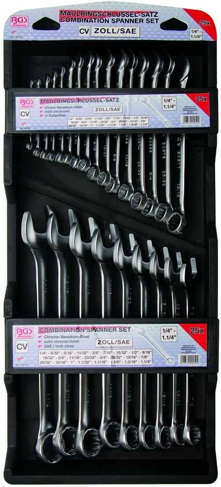 Bgs Technic Kombinuotų raktų rinkinys | Coliniai dydžiai | 1/4 "- 1.1/4" | 25 vnt. (30101)