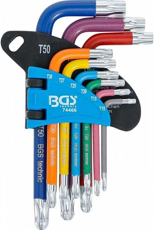 Bgs Technic L tipo raktų rinkinys | daugiaspalviai šarnyriniai | T-Star (Torx) T10 - T50 | 9 vnt. (74466)