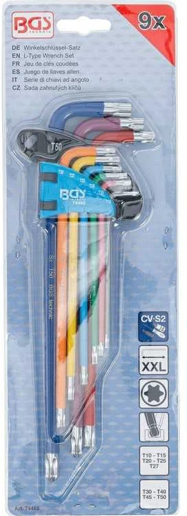 Bgs Technic L tipo raktų rinkinys | daugiaspalviai šarnyriniai labai ilgi | T-Star (Torx) T10 - T50 | 9 vnt. (74468B)