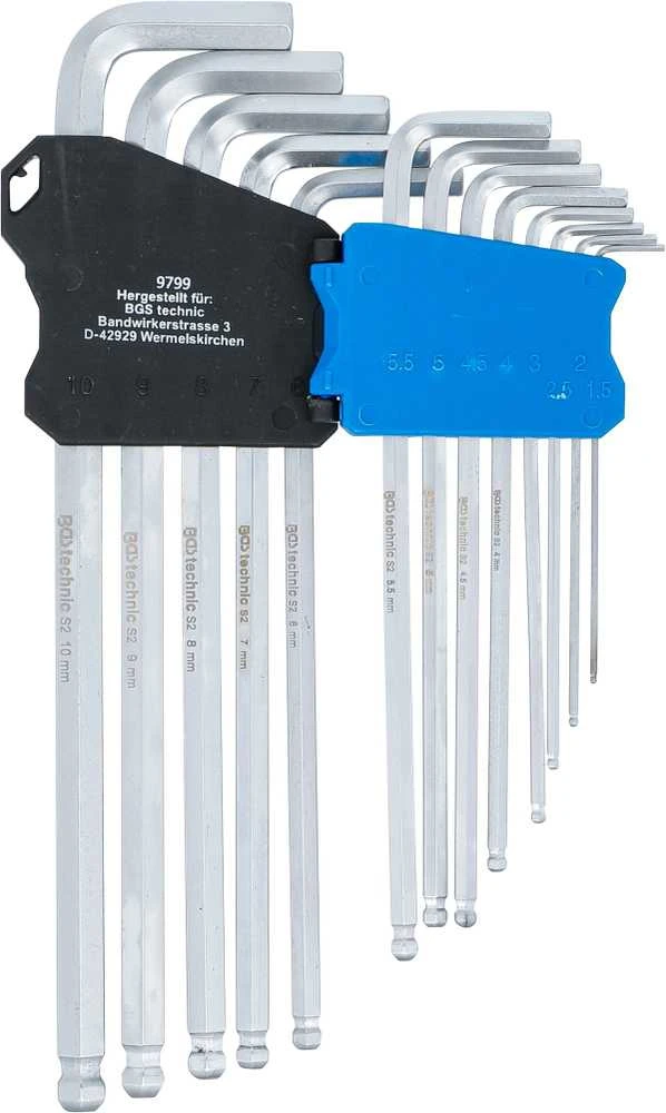 Bgs Technic L tipo raktų rinkinys | ilgas tipas | hex šešiakampis / hex šešiakampis su šarnyru | 1,5 - 10 mm | 13 vnt. (9799)