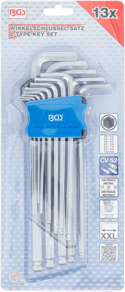 Bgs Technic L tipo raktų rinkinys | ilgas tipas | hex šešiakampis / hex šešiakampis su šarnyru | 1,5 - 10 mm | 13 vnt. (9799)