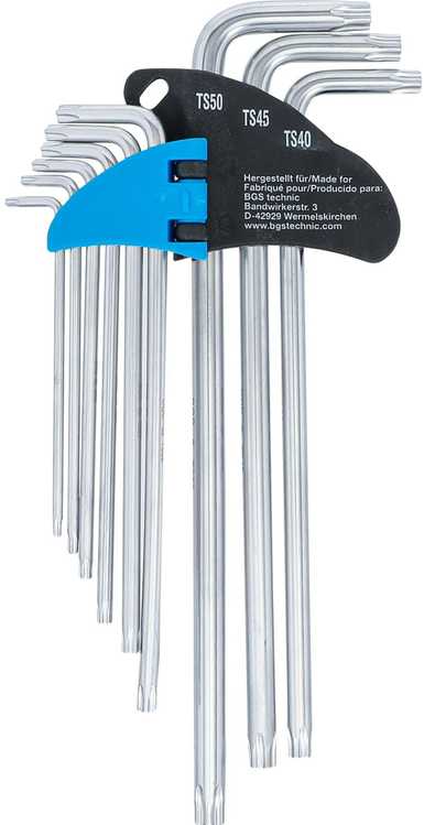 Bgs Technic L tipo raktų rinkinys | ilgiausias tipas | 5-kampiai | T-Star (Torx Plus) TS10 - TS50 | 9 vnt. (777)