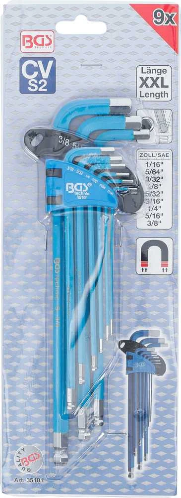 Bgs Technic L tipo raktų rinkinys | ilgiausias tipas | hex šešiakampis | Coliniai dydžiai | 9 vnt. (35101)
