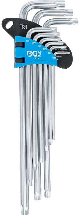 Bgs Technic L tipo raktų rinkinys | ilgiausias tipas | 5-kampiai | T-Star (Torx Plus) TS10 - TS50 | 9 vnt. (777)