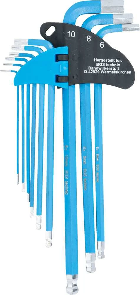 Bgs Technic L tipo raktų rinkinys | ilgiausias tipas | hex šešiakampis / hex šešiakampis šarnyrinis / magnetinis 1,5 - 10 mm | 9 vnt. (35100)