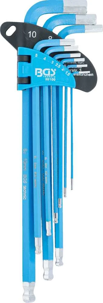 Bgs Technic L tipo raktų rinkinys | ilgiausias tipas | hex šešiakampis / hex šešiakampis šarnyrinis / magnetinis 1,5 - 10 mm | 9 vnt. (35100)