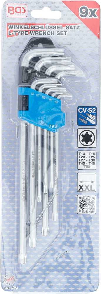 Bgs Technic L tipo raktų rinkinys | labai ilgi | T-Star (Torx) T10 - T50 | 9 vnt. (793)