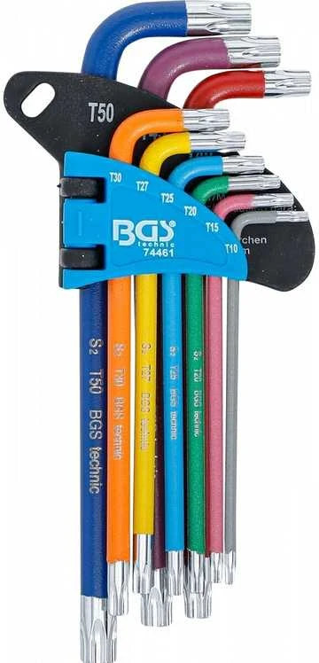 Bgs Technic L tipo raktų rinkinys | spalvoti | T-Star su skylutėm (Torx) T10 - T50 | 9 vnt. (74461B)