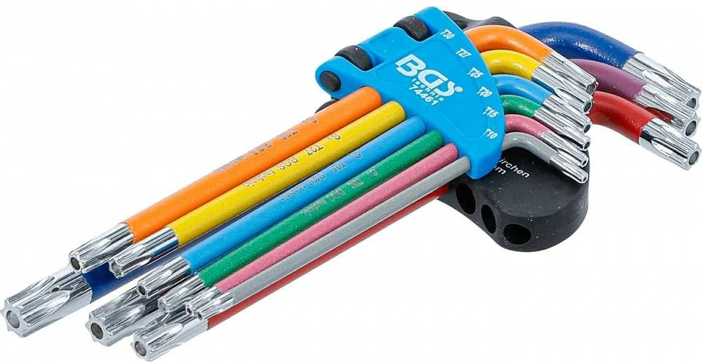 Bgs Technic L tipo raktų rinkinys | spalvoti | T-Star su skylutėm (Torx) T10 - T50 | 9 vnt. (74461B)