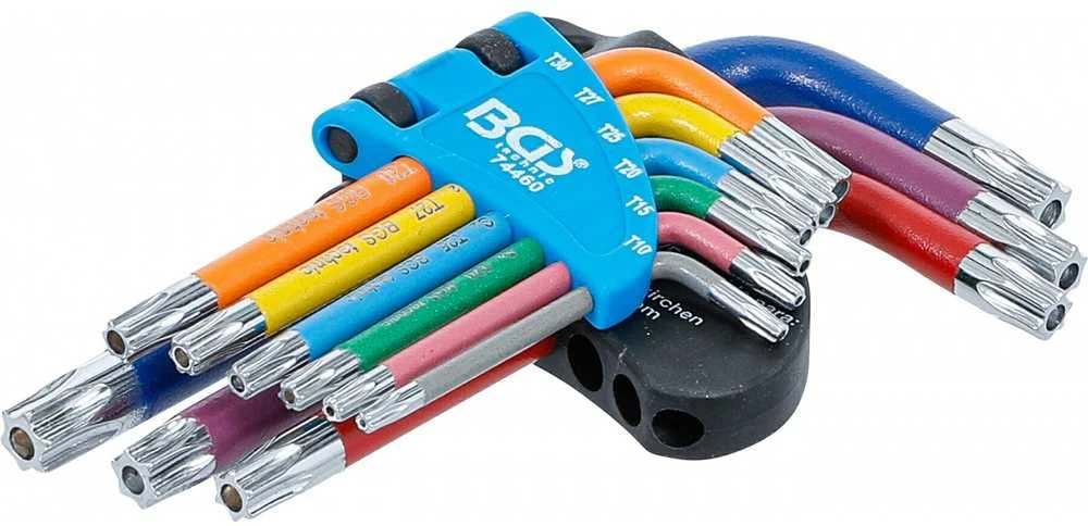 Bgs Technic L tipo raktų rinkinys | spalvoti | trumpi | T-Star su skylutėm (Torx) T10 - T50 | 9 vnt. (74460B)