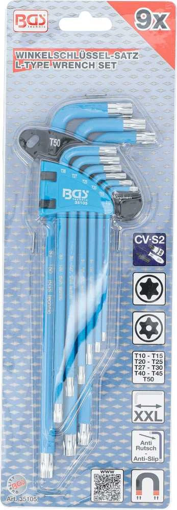 Bgs Technic L tipo raktų rinkinys | T-Star (Torx) / T-Star su skyle (Torx) T10 - T50 | 9 vnt. (35105)