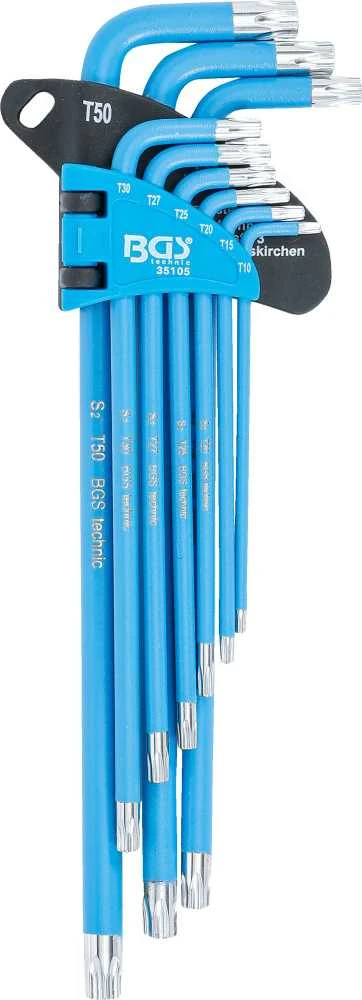 Bgs Technic L tipo raktų rinkinys | T-Star (Torx) / T-Star su skyle (Torx) T10 - T50 | 9 vnt. (35105)