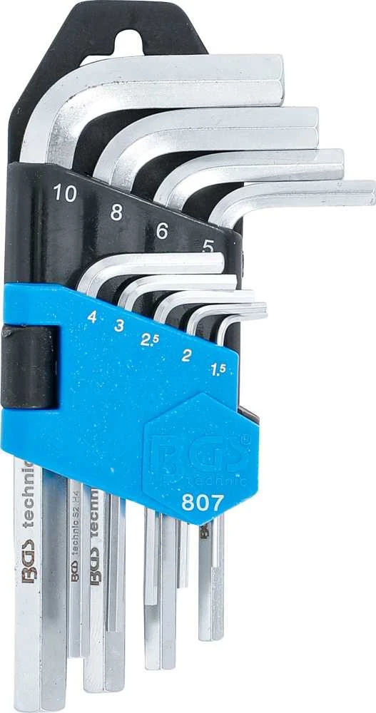 Bgs Technic L tipo raktų rinkinys | trumpi | hex šešiakampis 1,5 - 10 mm | 9 vnt. (807)