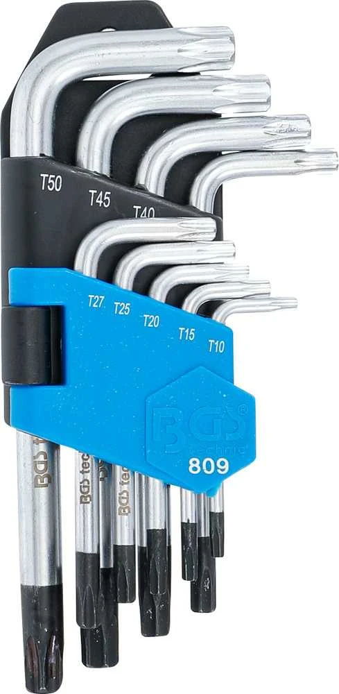 Bgs Technic L tipo raktų rinkinys | trumpi | T-Star su skylutėm (Torx) T10 - T50 | 9 vnt. (809)