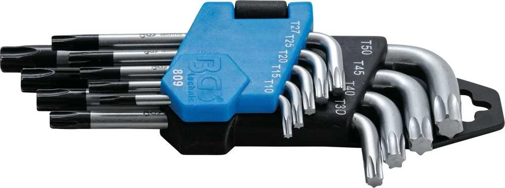 Bgs Technic L tipo raktų rinkinys | trumpi | T-Star su skylutėm (Torx) T10 - T50 | 9 vnt. (809)