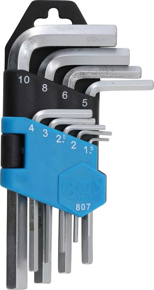 Bgs Technic L tipo raktų rinkinys | trumpi | hex šešiakampis 1,5 - 10 mm | 9 vnt. (807)