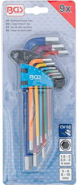 Bgs Technic L tipo veržliarakčių rinkinys | daugiaspalviai | ilgi | vidinis šešiakampis 1,5 - 10 mm | 9 vnt. (74455B)