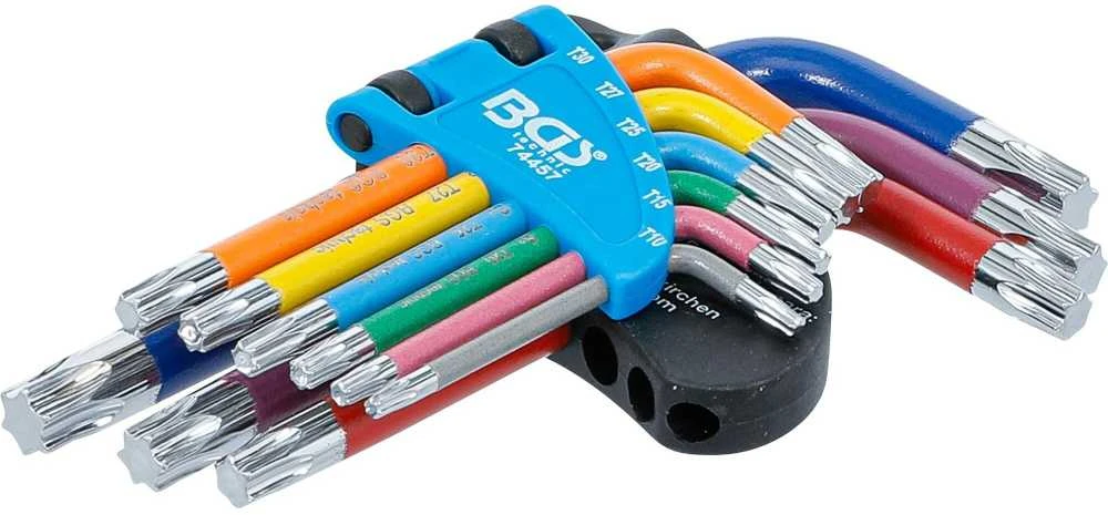 Bgs Technic L tipo veržliarakčių rinkinys | daugiaspalviai | trumpi | T-Star (skirtas Torx) T10 - T50 | 9 vnt. (74457B)