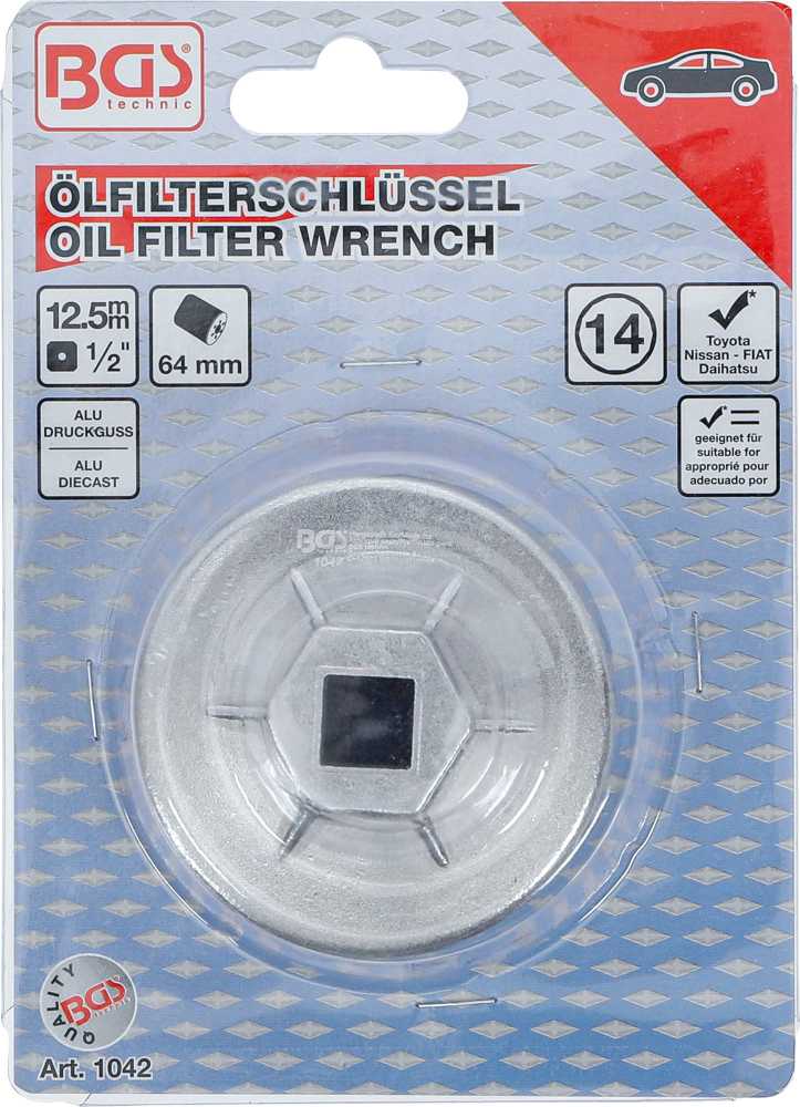 Bgs Technic Lėkštelė tepalo filtrui aliumininė | 14-kampų | Ø 64 mm | Daihatsu, Fiat, Nissan, Toyota (1042)