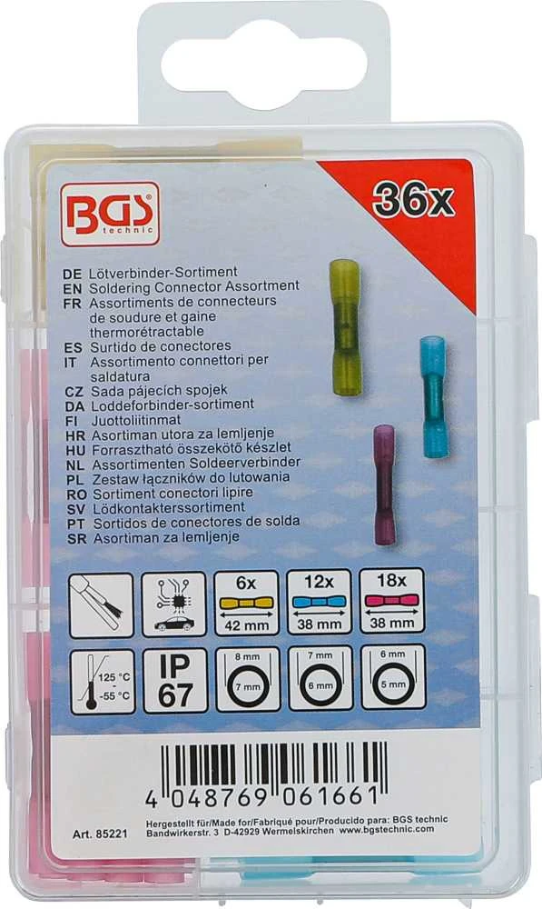 Bgs Technic Litavimo jungčių asortimentas | su susitraukiančiu vamzdeliu | 36 vnt. (85221)