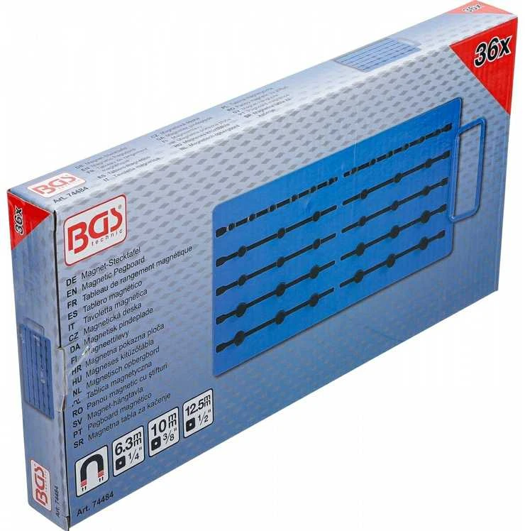 Bgs Technic Magnetinė lenta | su išoriniais kvadratais | 36 galvutėms | 6.3 mm (1/4") / 10 mm (3/8") / 12,5 mm (1/2") (74484B)