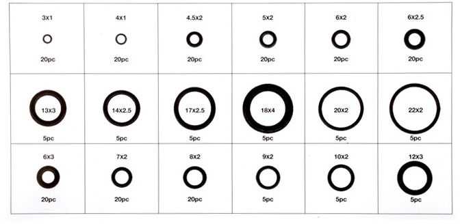 Bgs Technic Manžetų rinkinys kondicionieriams HNBR | Ø 3 - 22 mm | 225 vnt. (8121)