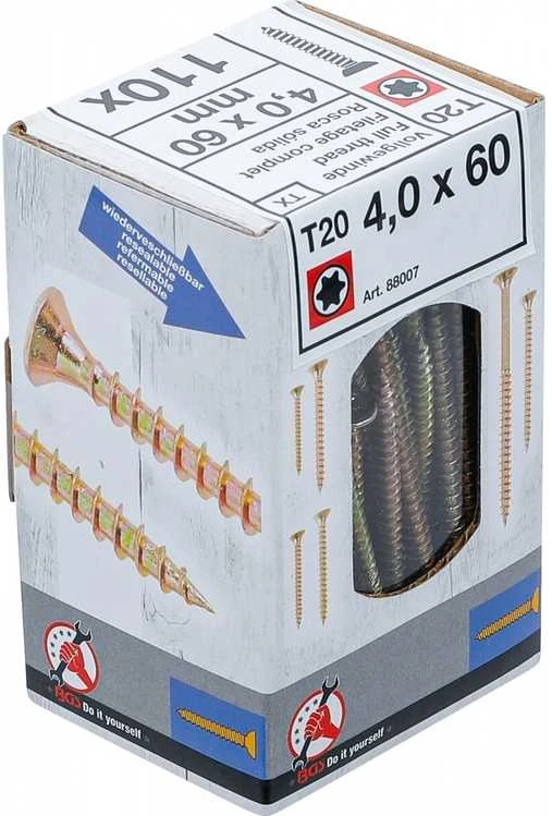Bgs Technic Medienos ir plastiko varžtai galvanizuoti | T-Star T20 | 4.0 x 60 mm | 110 vnt. (88007)