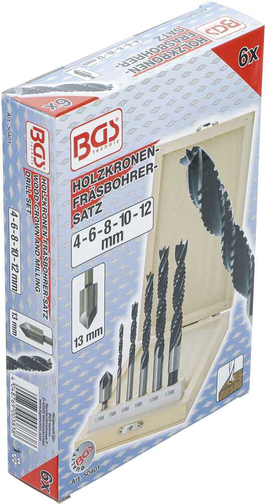 Grąžtas Bgs Technic Medienos karūnos ir frezų grąžtų rinkinys 4 - 12 mm | 6 vnt. (50401)