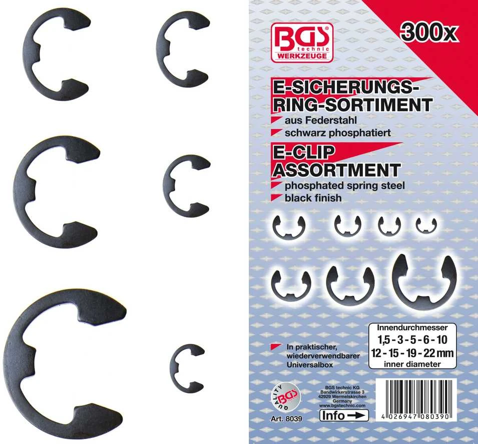 Bgs Technic Metrinių E-klipsų asortimentas | 1,5 - 22 mm | 300 vnt. (8039)