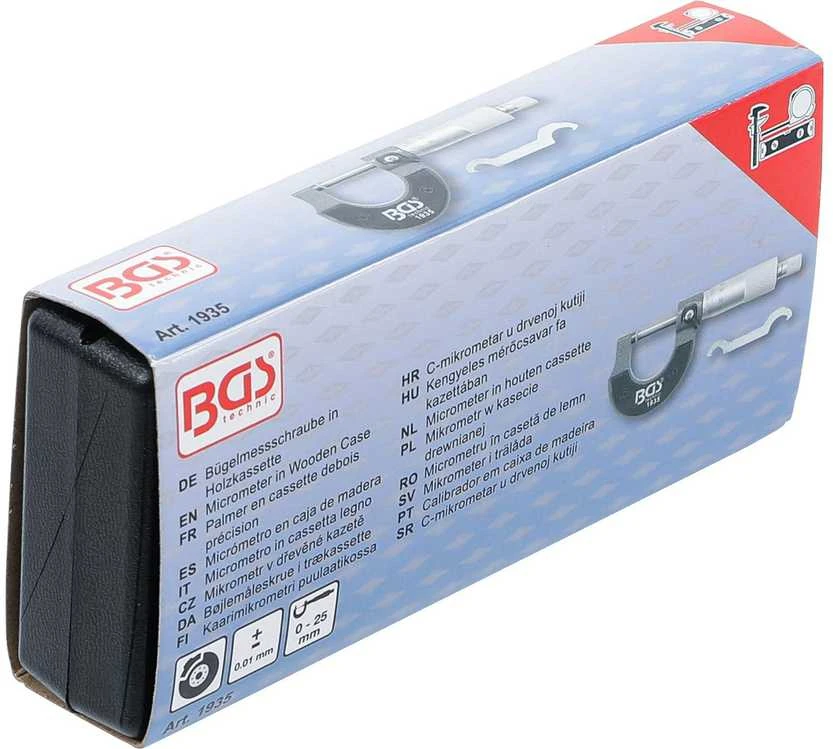 Bgs Technic Mikrometras medinėje dėžutėje | gradavimas 0,01 mm | 0 - 25 mm (1935)