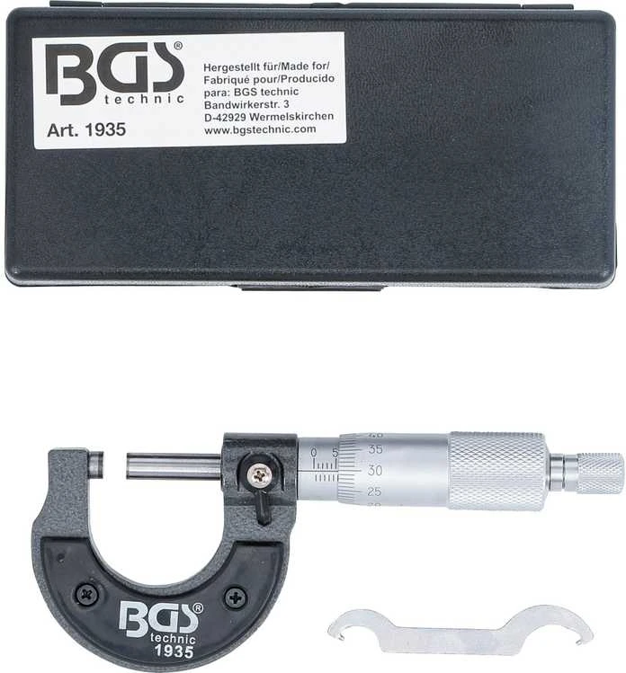 Bgs Technic Mikrometras medinėje dėžutėje | gradavimas 0,01 mm | 0 - 25 mm (1935)